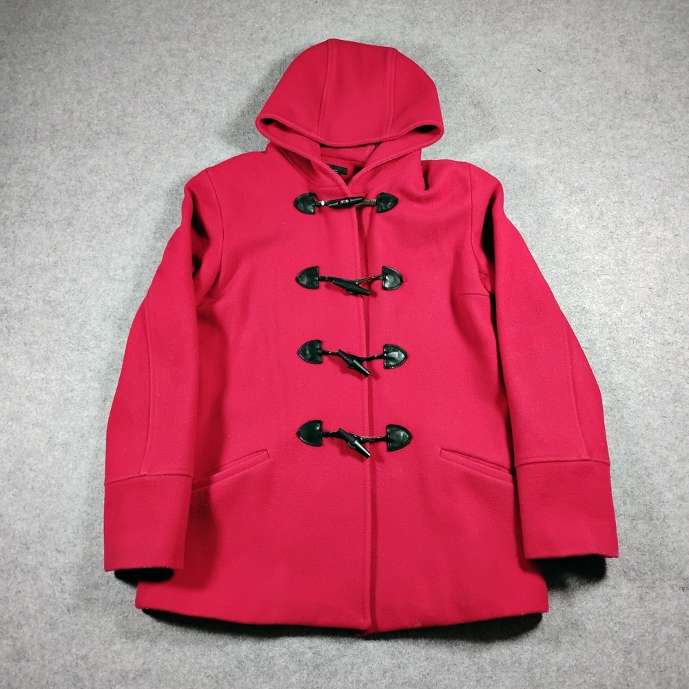 Frenchi Duffle Coat Women Large Red Wool Blend Hooded Toggle Jacket Winter Outer
